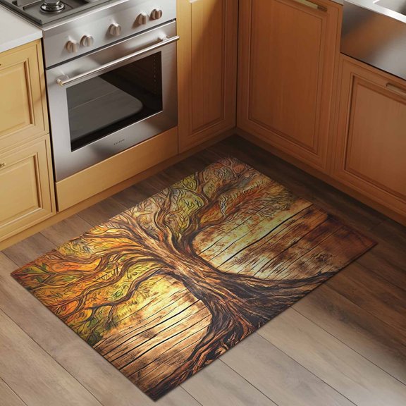 Retro 2x3 Rug for Entryway Front Door Kitchen Sink Area, Tree Planks Branches Wood Grain Low Pile Washable Non Slip Rectangle Area Rug