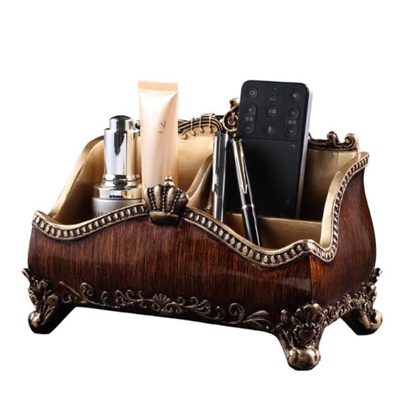 Retro 3-Compartment Remote Control Organizer for TV, Phone & Desk
