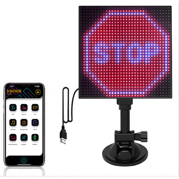 Retro 3232 RGB Pixel Art Display - APP-Controlled LED Matrix Panel for Car, DIY Decor & Gaming Room (Black)