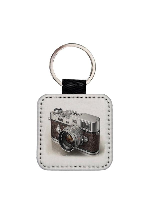 Retro 35mm Photography Camera Faux Leather Square Keychain