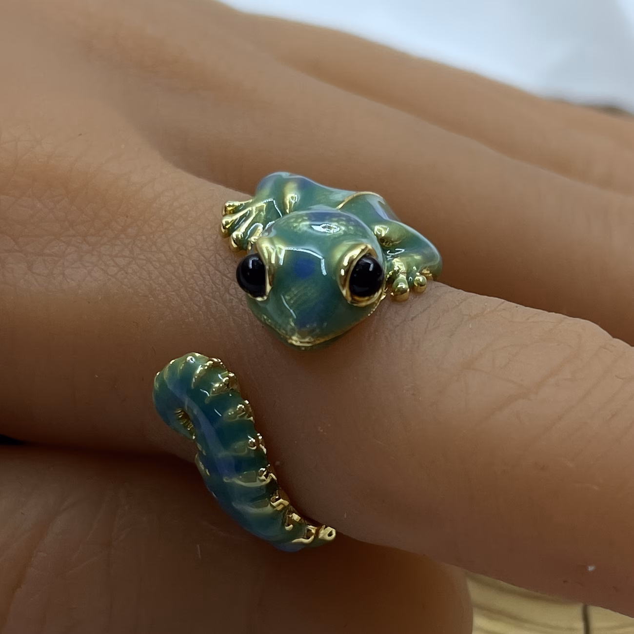 Retro 3D Gecko Opening Ring, Adjustable Size, Cute Lizard Animal Hip-Hop Punk Style Jewelry for Daily Wear, Party & Christmas Gift