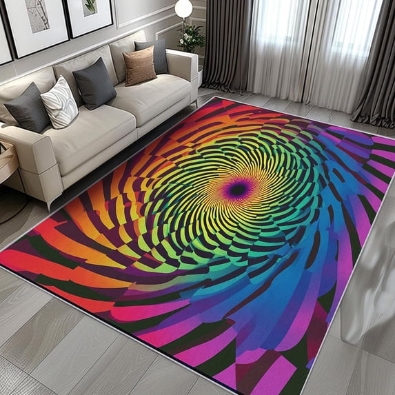 Colorful Patterned Rug Retro 3D Swirl Area Rugs, Colorful Optical Illusion Carpet, Washable ...