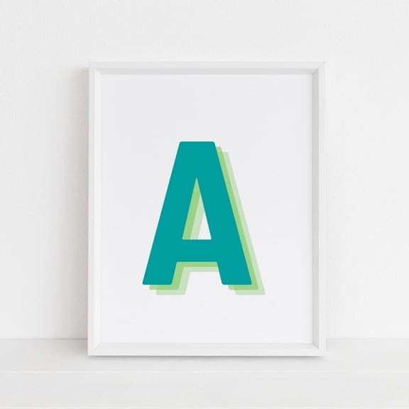 Retro 3d Letter A Print Monogram Letter Print Green Lime Letter Initial Alphabet Print Baby Letter Art Wall Decor