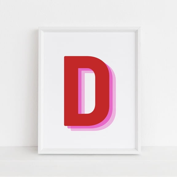 Retro 3d Letter D Print Monogram Letter Print Red Pink Letter Initial Alphabet Print Baby Letter Art Wall Decor