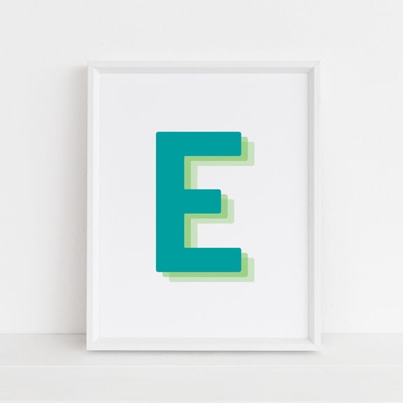 Retro 3d Letter E Print Monogram Letter Print Green Lime Letter Initial Alphabet Print Baby Letter Art Wall Decor