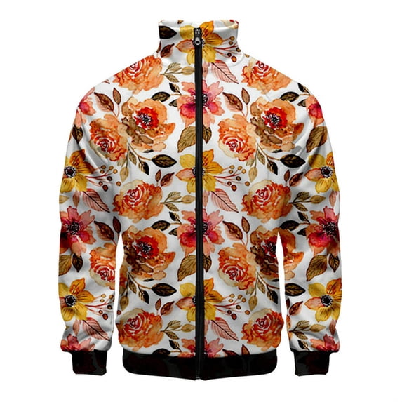 Retro 3d Printed Plants Flower Jacket For Men Outdoor Street Oversized Coat Floral Pattern Zipper Jackets Women Kids Clothes