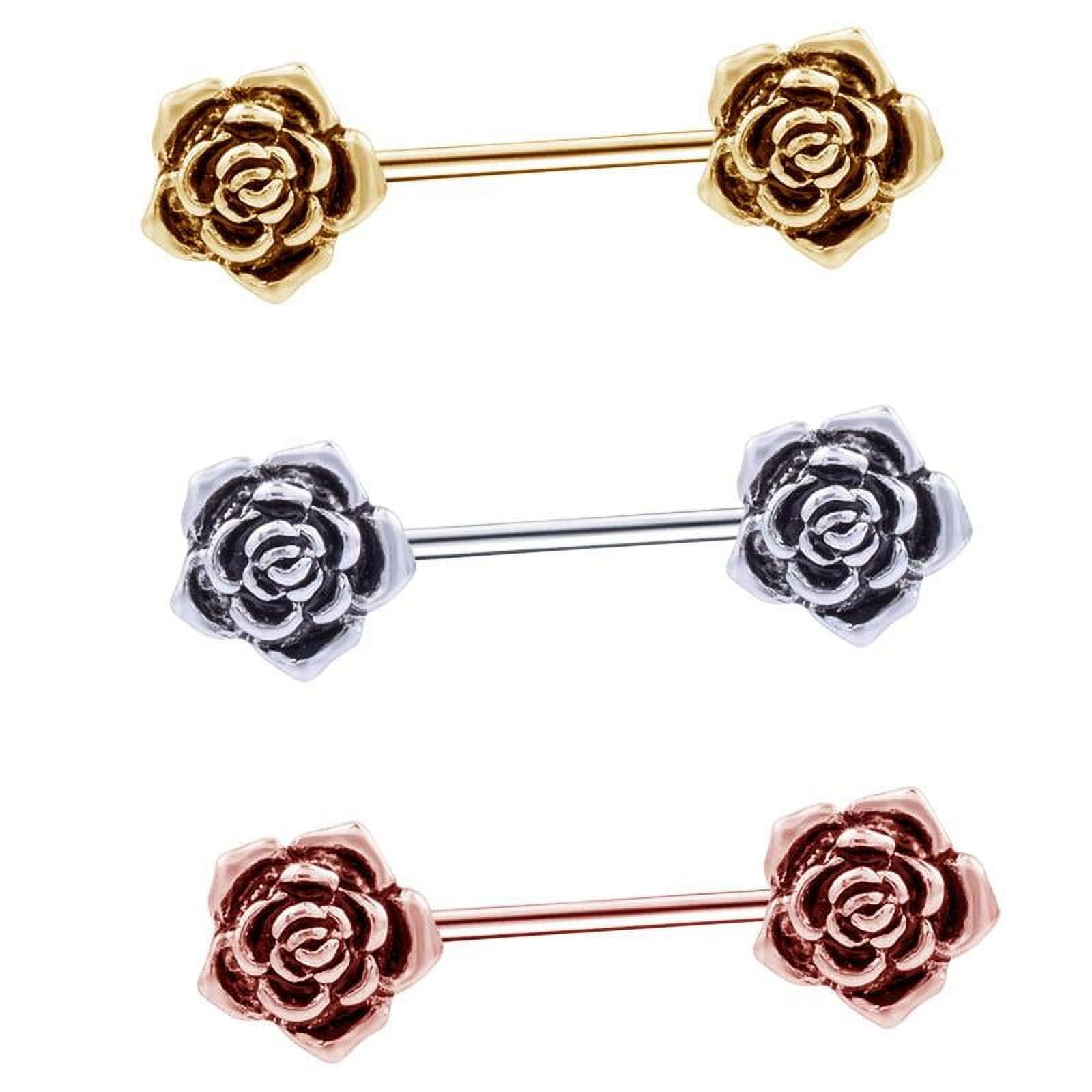 Retro 3x Stainless Flower , Jewelry Barbell Nipplerings, for Women