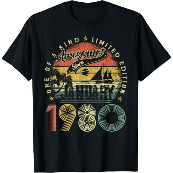 Retro 45 Year Old January 1980 Vintage 45th Birthday Men Dad T-Shirt