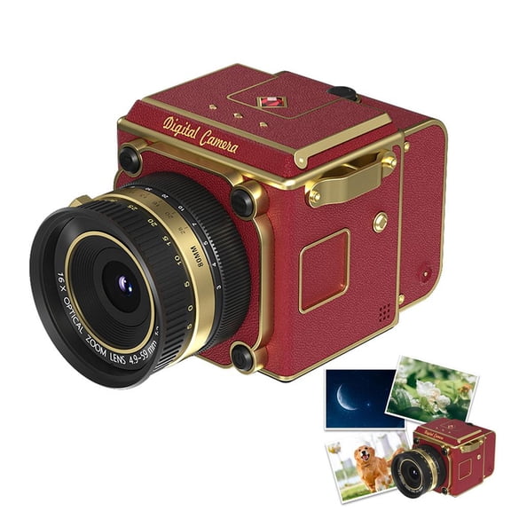Retro 4K Digital Camera with 64MP Photo, 16X Digital Zoom, 2.0" Screen, Vintage Leather Design