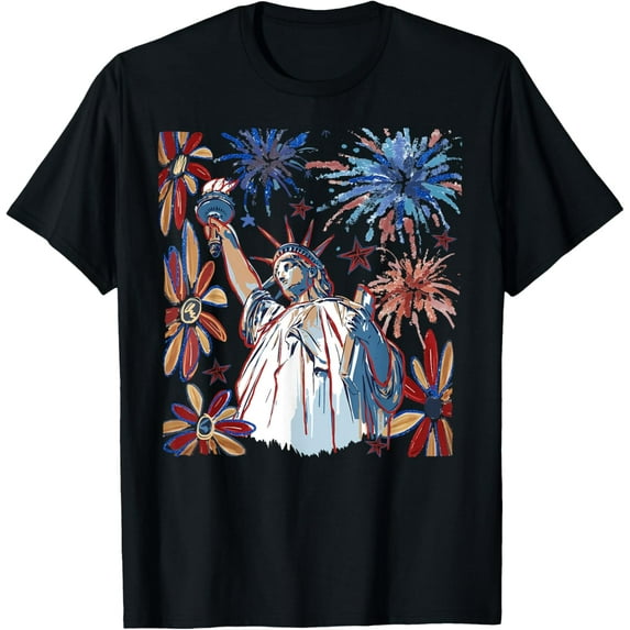 Retro 4th July Statue of Liberty America USA American Girl Funny Creative Graphic Women T-Shirt