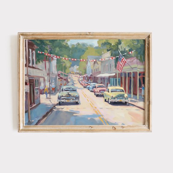 Retro 4th Of July Parade Americana Small Town Poster Unframed Paper Print