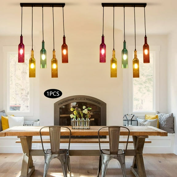 Retro 5-Light Wine Bottle Pendant Lamp for Restaurants Bars, E27 Lamp Holder, Ceiling Light Fixture