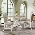 thumbnail image 1 of Retro 5-Piece Wooden Dining Table Set, Extendable Table with Butterfly Leaf & X-shaped Base and 4 Dining Chairs with Back Flared Legs & Button Tufting, Furniture Set for Kitchen Dining Room, Oak, 1 of 7