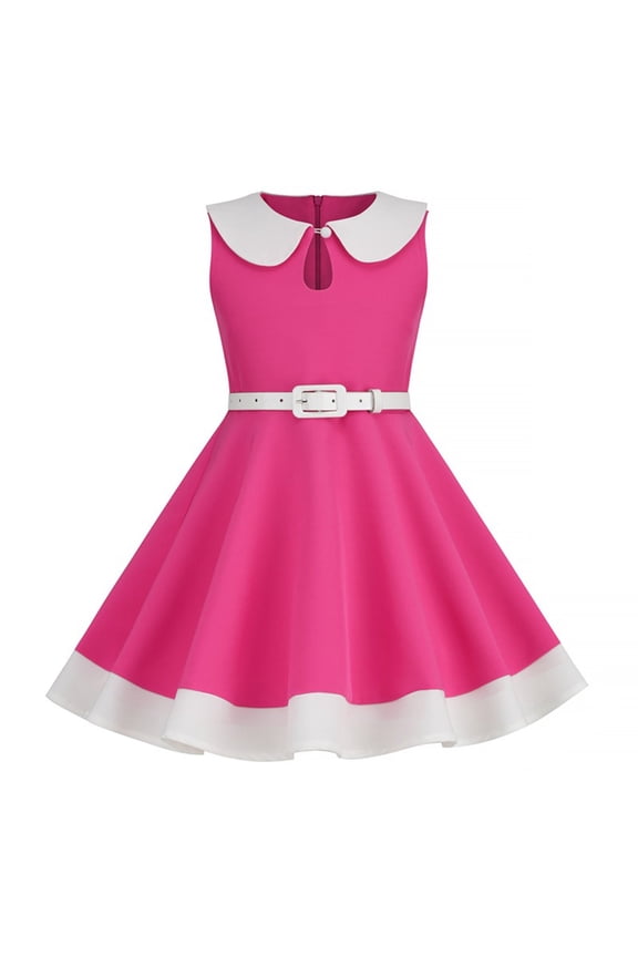 Retro 50s 60s Rockabilly Dress for Girls Cute Fashion Sleeveless Swing Dress Solid Lapel A-line Dress for Party Prom Resort