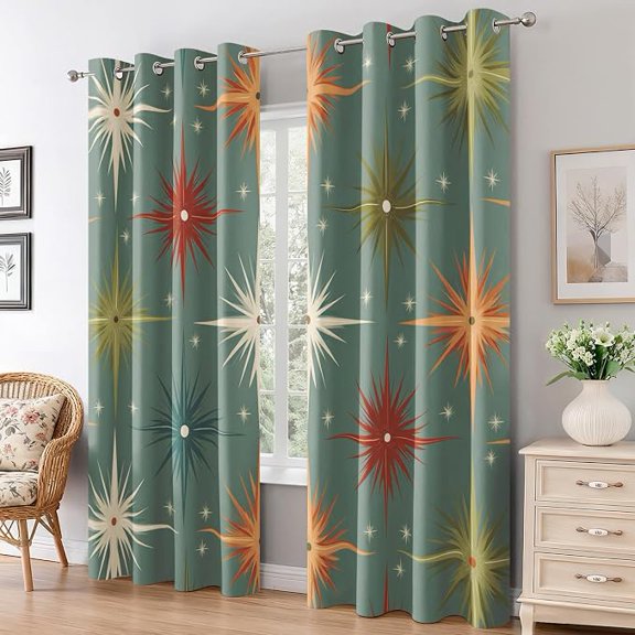 Retro 50s Blackout Curtains, Groovy Atomic Curtains for Living Room Bedroom, Thermal Insulated Grommet Drapes, Mid Century Modern Room Decor 26"W x 45"L (Pack of 2)