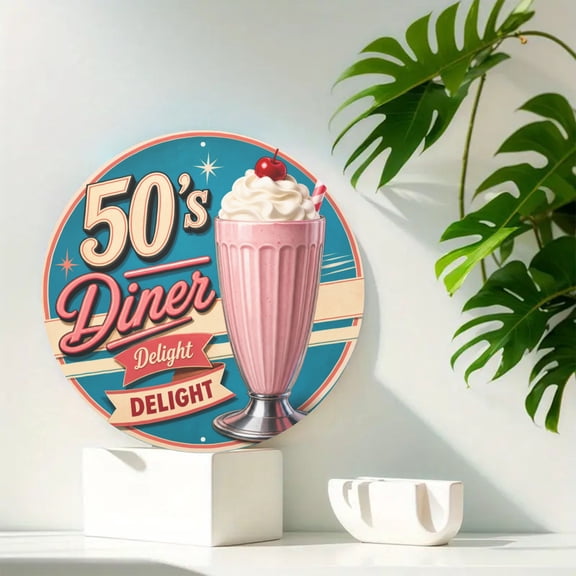 Retro 50s Diner Metal Tin Sign For Kitchen Wall Decor Round 8x8 Inch Round