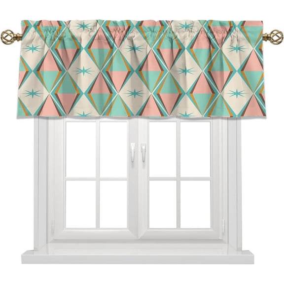 Retro 50s Medieval Art Blackout Curtain Valances,Minimalism Abstract Modern Mid Century Boho Geometric Rhombus Print Window Treatments Valances for Kitchen Living Bathroom,54"x18"in(1Pcs)