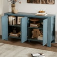thumbnail image 1 of Retro 59'' Large Storage Cabinet 4-door Sideboard with Distressed Finish and Adjustable Shelves, Solid Wood Console Table Buffet Sideboard for Entryway Kitchen Dining Room Living Room, Navy, 1 of 9