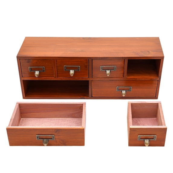 Retro 6-Drawer Storage Cabinet with 4 Small Drawers and 2 Large Drawers, Charming Brown Design for Neat and Elegant Workspace Organization