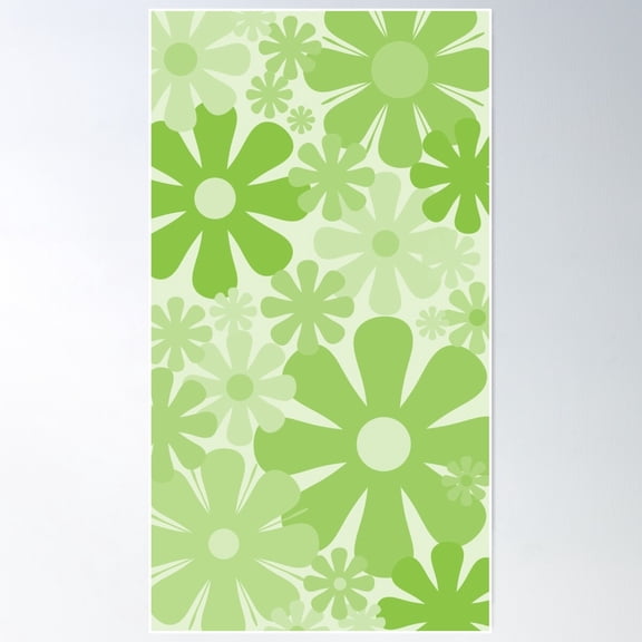 Retro 60S 70S Flowers Vintage Style Floral Pattern Lime Green Poster Wall Art, Modern Wall Decor For Living Room Bedroom, 16x24 UNFRAMED