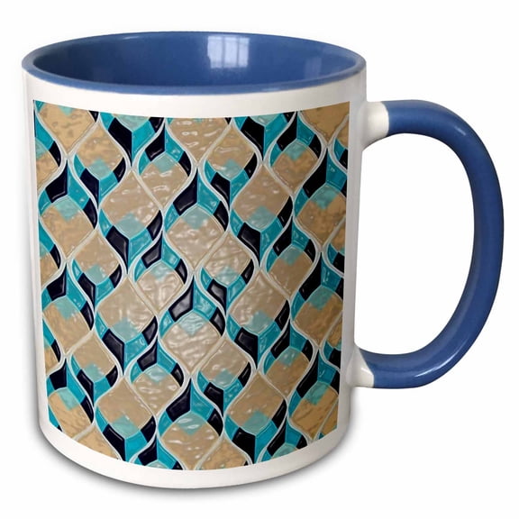 Retro 60s 3D Ripple Plastic Tiles Blue Tan 15oz Two-Tone Blue Mug mug-17980-11