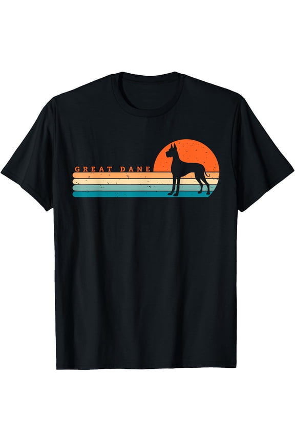 Retro 60s 70s Great Dane Dog Sunset Silhouette T-Shirt Vintage Style