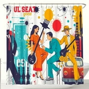 Retro 60s/70s Musical Shower Curtain with Vibrant Graphic Design Bold Colors