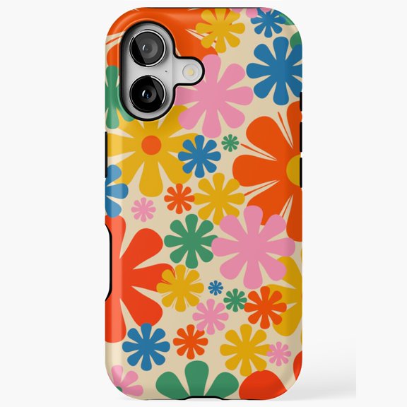 Retro 60s 70s Rainbow Pop Groovy Flower Floral Aesthetic Pattern Phone Case with iPhone 17 to 11 Pro Max