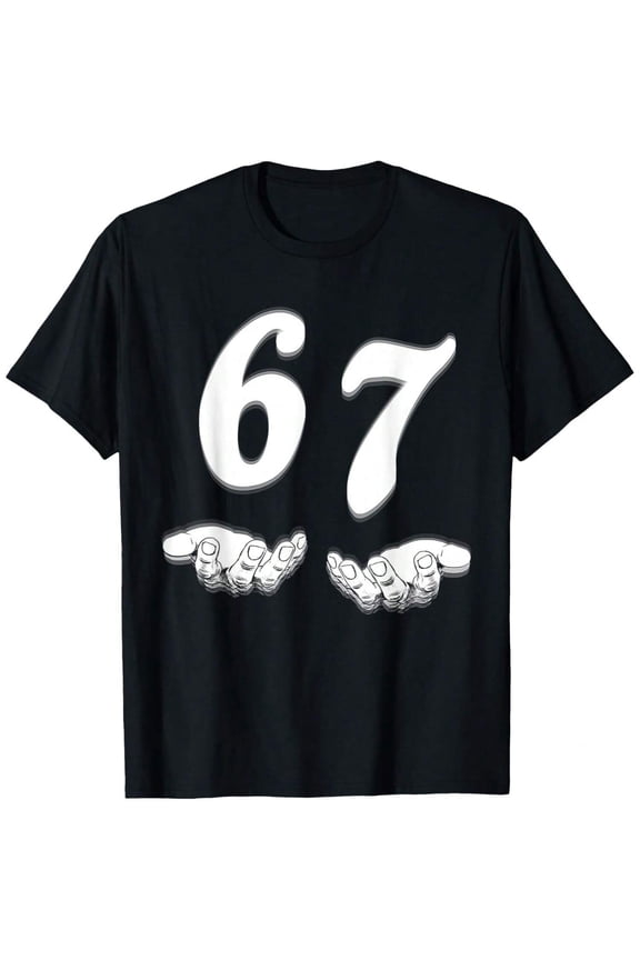 Retro 67 Birthday Number with Hands Graphic for Unisex Short Sleeve Casual T-Shirt