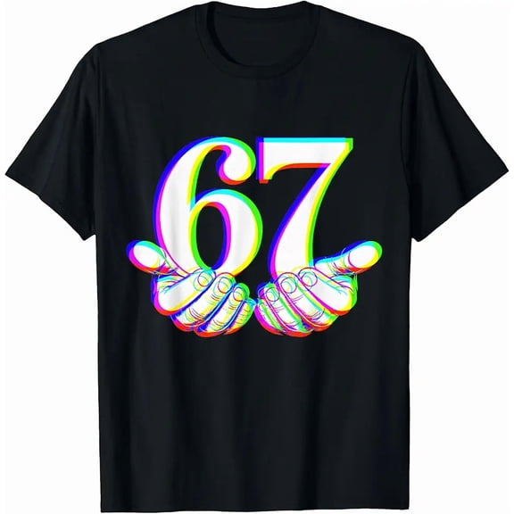 Retro 67 Hands Glitch Aesthetic for Men Women Short Sleeve Graphic T-Shirt