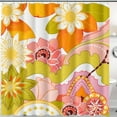 thumbnail image 1 of Retro 70's Floral Shower Curtain - Whimsical Pink, Orange, Yellow & Green Design - Vintage Charm for Bathroom Decor, 1 of 5