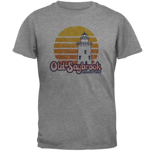 Retro 70's Sunset Old Saybrook Lighthouse Mens T Shirt Graphite LG