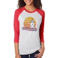 thumbnail image 1 of Retro 70's Sunset Old Saybrook Lighthouse Unisex Raglan T Shirt White-Red SM, 1 of 1