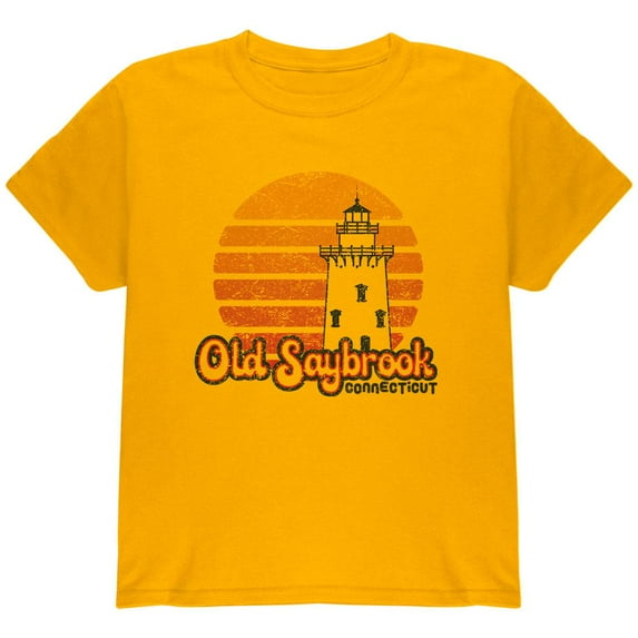 Retro 70's Sunset Old Saybrook Lighthouse Youth T Shirt Gold YMD