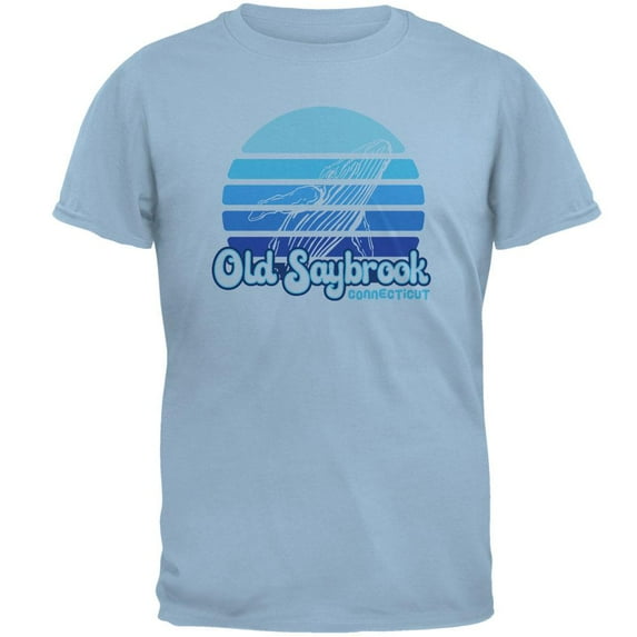 Retro 70's Sunset Old Saybrook Whale Mens T Shirt Light Blue LG