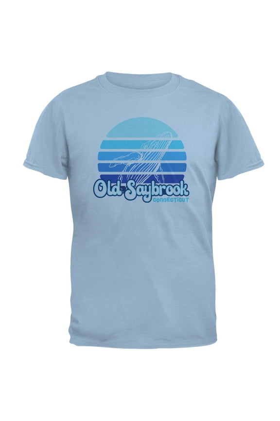Retro 70's Sunset Old Saybrook Whale Mens T Shirt Light Blue MD