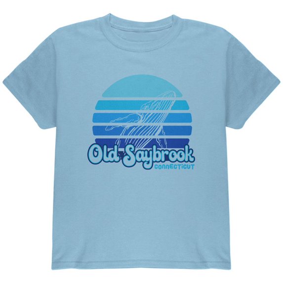 Retro 70's Sunset Old Saybrook Whale Youth T Shirt Light Blue YSM