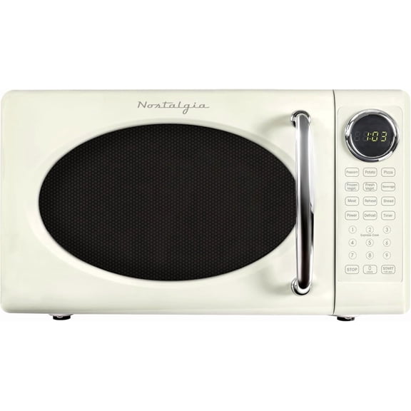 Retro 700W Microwave Oven 0.7 Cu Ft Capacity  Child Safety Lock, 8 Auto-Cook Settings Countertop Kitchen Appliance Ivory
