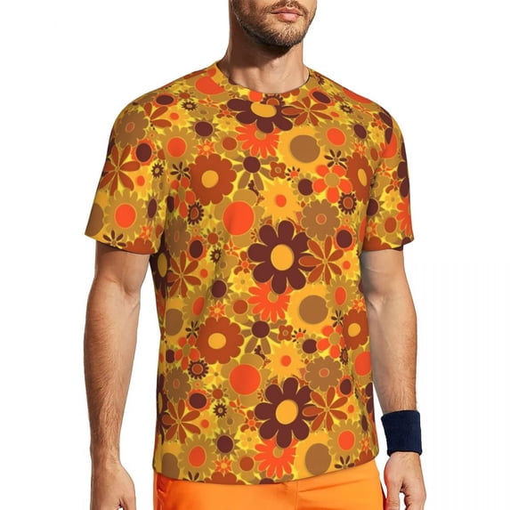 Retro 70S Print T-Shirt Funky Daisy Floral Fashion Gym T-Shirts Short Sleeve Quick-drying