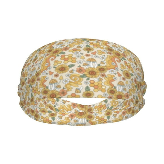 Retro 70s 60s Flower Headbands for Women/Men, Elastic Wide Soft Sweat Head Band Sports Hair Bands for Hair, Moisture Wicking Workout Head bands for Running, Gym,Yoga