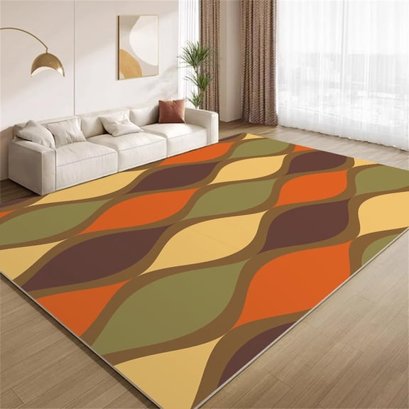 Retro 70s 80s Funky Area Rugs 1970s Style Multicolor Wavy Stripes Washable Rugs Minimalist Art Aesthetics Indoor Floor Carpet for Living Room Bedroom Study Office Entrance 5x8ft