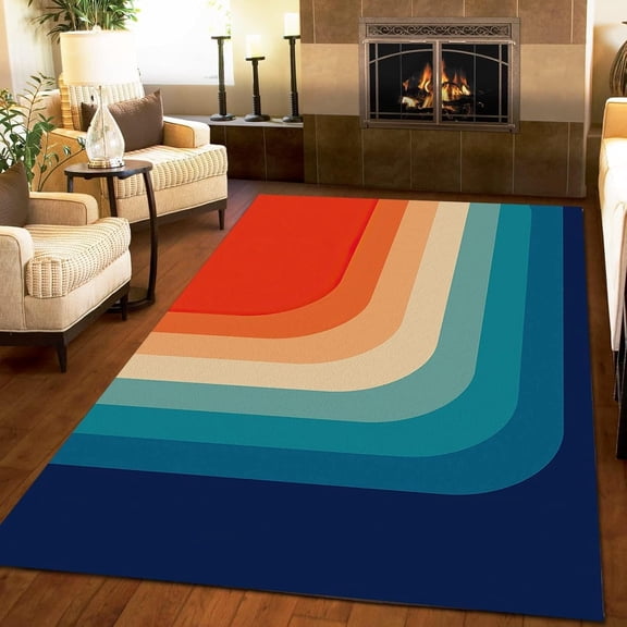 Retro 70s Color Palette Iii Area Rugs Neutral Abstract Geometric Rainbow Ray Large Rug Indoor Non Slip Room Sofa Living Bedroom Home Decor Floor Mats 2x3 Carpet Non-slip Washable