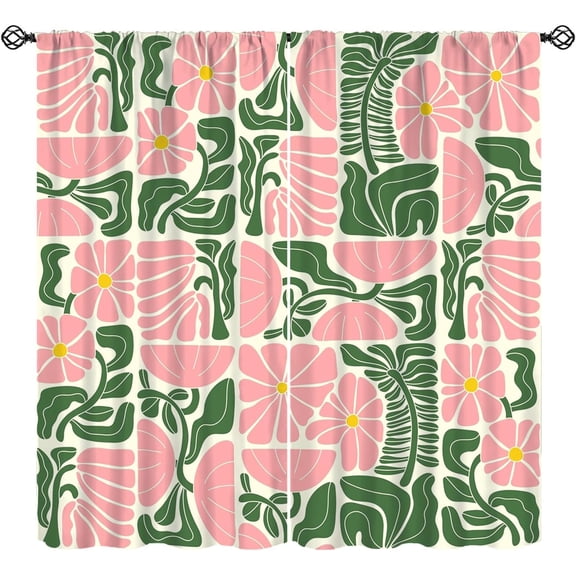 Retro 70s Floral Curtains, Abstract Geometric Hippie Floral Mid Century Window Treatments, Rod Pocket Thermal Insulated Drapes 2 Panel Sets for Bedroom Living Room Kitchen, 42"W X 54"L【Decor】