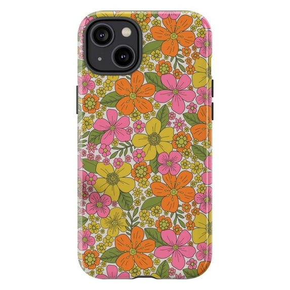 Retro 70s Floral Phone Case, Vintage Boho Flower Power Aesthetic Protective Cover for iPhone 16 15 14 13 12 11 Pro Max Plus Mini