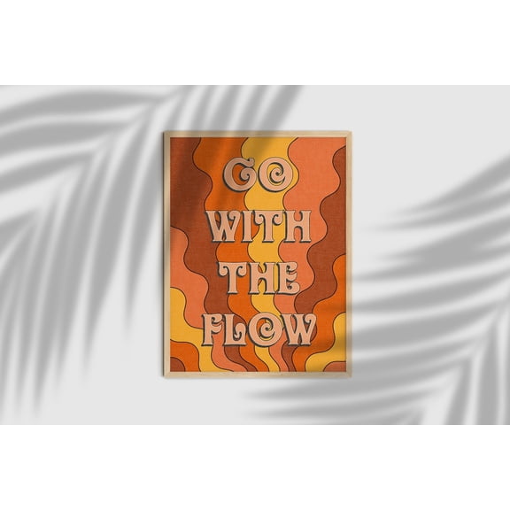 Retro 70s Go With The Flow Psychedelic Home Art, Stretched Canvas 16x20in