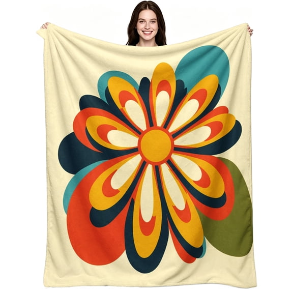 Retro 70s Groovy Colorful Daisy Flower Print, Soft Warm Flannel Fleece, Boho Modern Aesthetic, Throw Blanket, Cozy Warm, Home Decor, Couch Sofa Bed Living Room