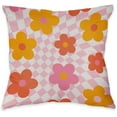 thumbnail image 1 of Retro 70s Groovy Hippie Flower Floral Distorted Pink and White Checkered Reversible Throw Pillow Cover Decorate Home Bedroom Living Room Girls Room College Dorm,Gifts for Teen Girls,18x18 Inch, 1 of 3