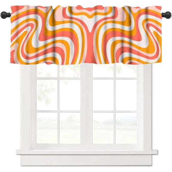 Retro 70s Groovy Window Valance Curtain Vintage Abstract Modern Art Boho Spiral Swirl Waves Window Treatment Valances for Kitchen Living Room Café Décor 54x18inch
