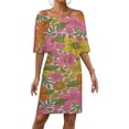 thumbnail image 1 of Retro 70s Hippie Flower Women's Off The Shoulder Ruffles Summer Wedding Guest Loose Casual Party Beach Dress, 1 of 9