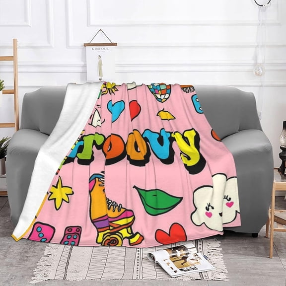 Retro 70s Hippie Pattern Fleece Blanket Throw Blankets for Couch & Bed,Cozy Fuzzy Blanket 60"X50",Soft Warm Throw Blankets for Travel Camping